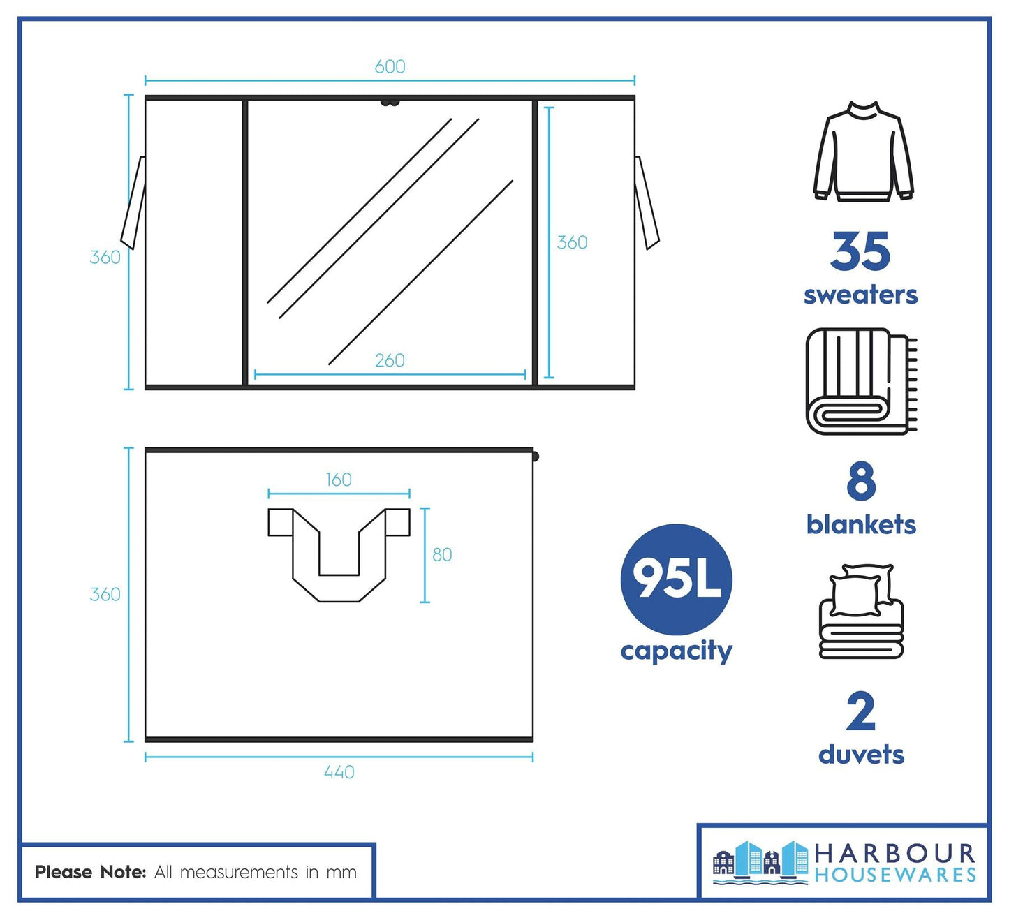 95 Litre Clothes Storage Bags with Lid - Grey - Pack of 5