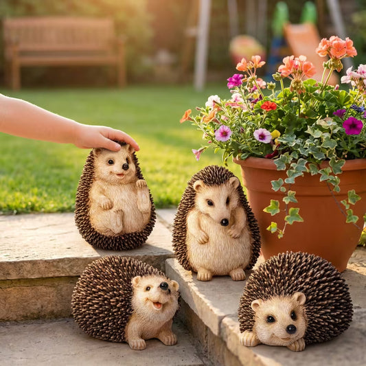 Set of 4 Hedgehog Garden Ornaments