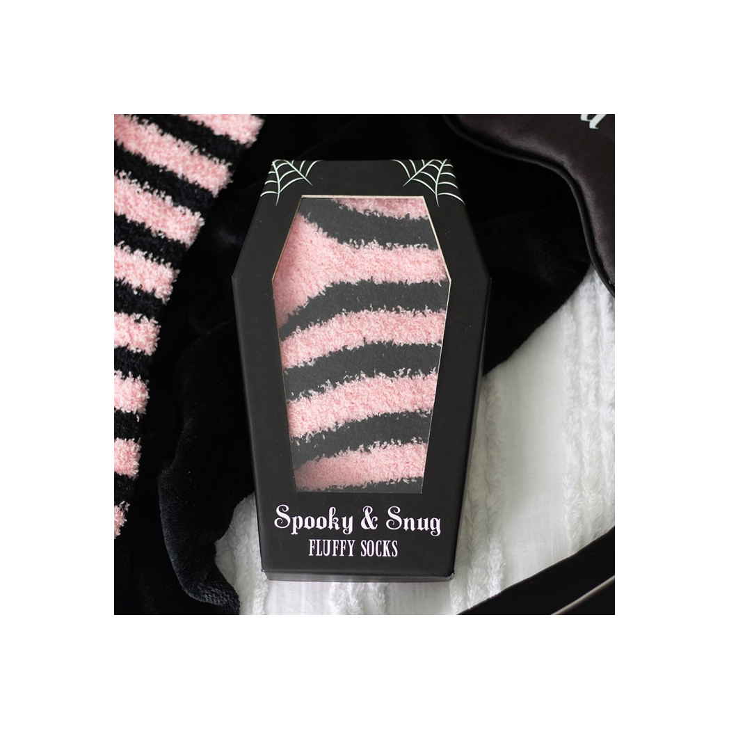 Pink and Black Striped Socks in Coffin Gift Box
