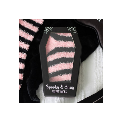Pink and Black Striped Socks in Coffin Gift Box
