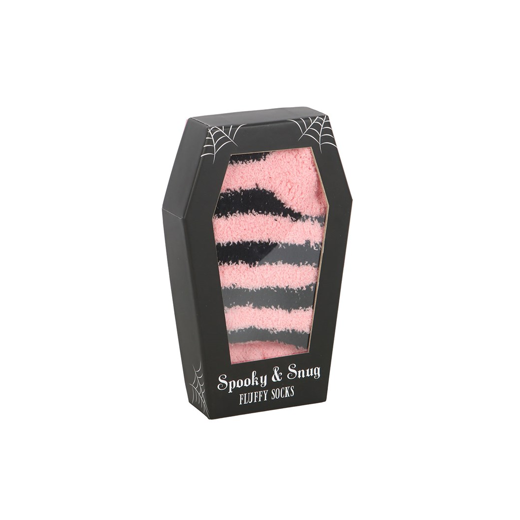 Pink and Black Striped Socks in Coffin Gift Box