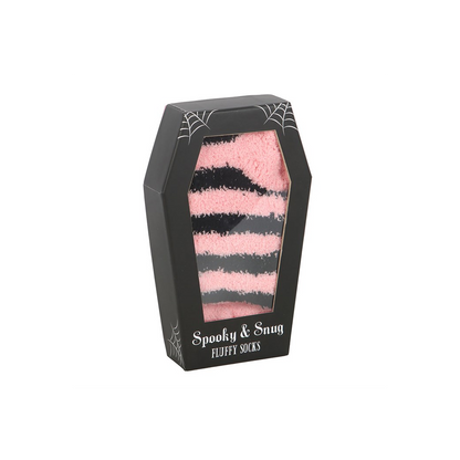 Pink and Black Striped Socks in Coffin Gift Box