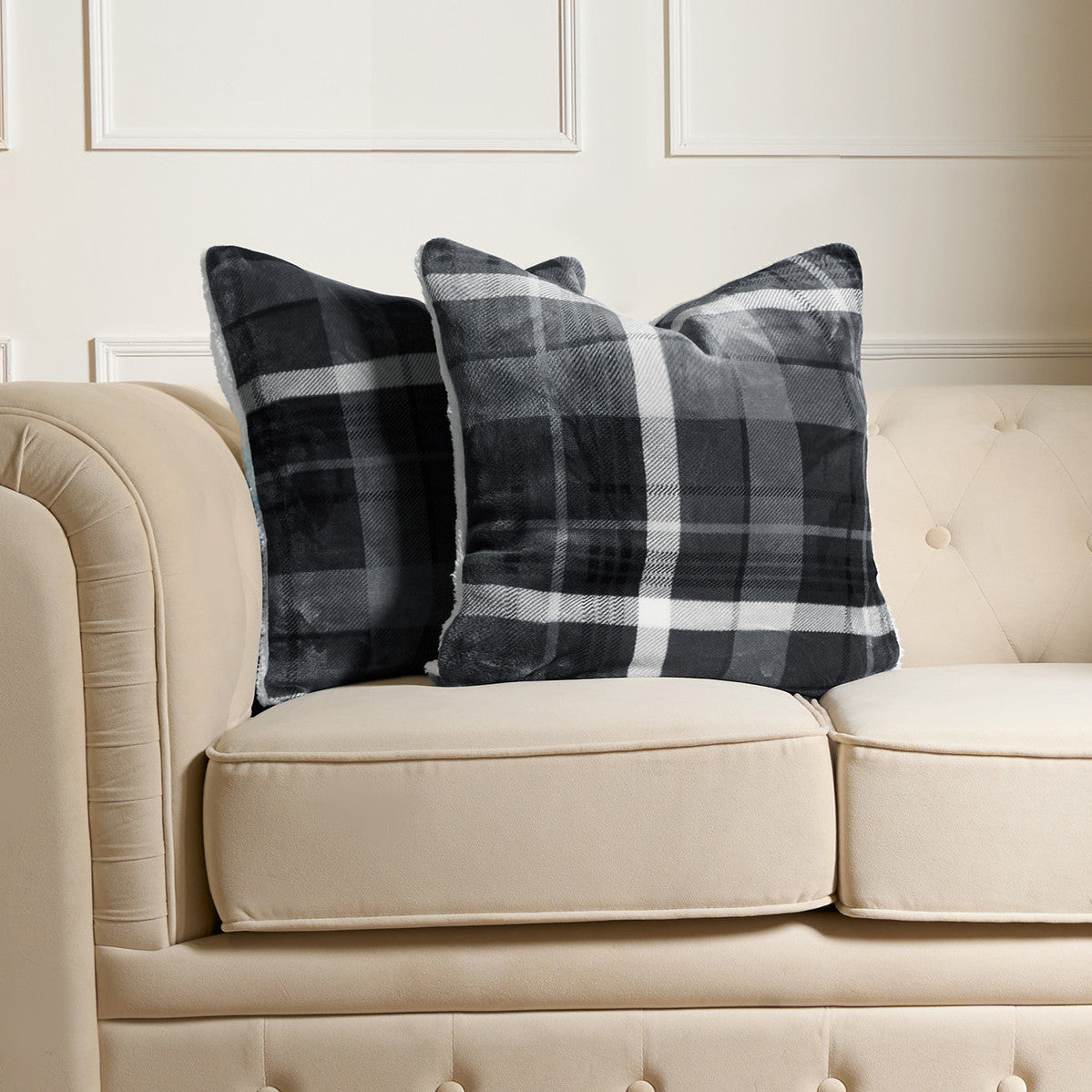 Winsford Flannel Check Cushion Covers - Grey 2Pk