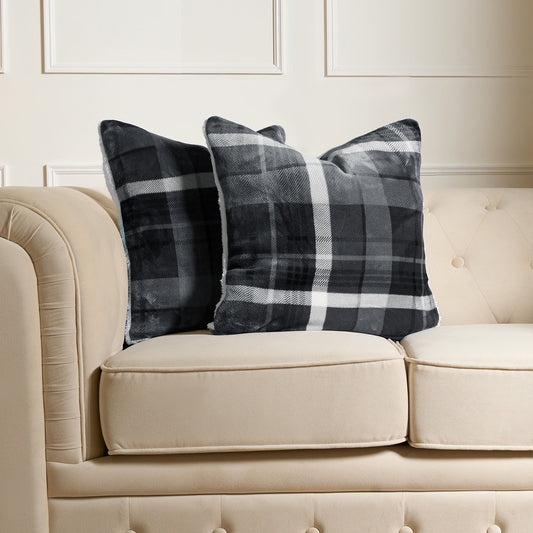 Winsford Flannel Check Cushion Covers - Grey 2Pk