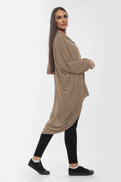 Oversized Button Long Top Shirt Dress with Hem and Long Sleeves