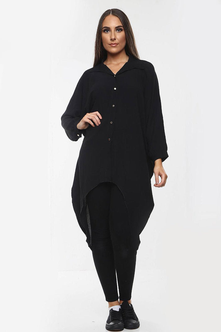 Oversized Button Long Top Shirt Dress with Hem and Long Sleeves