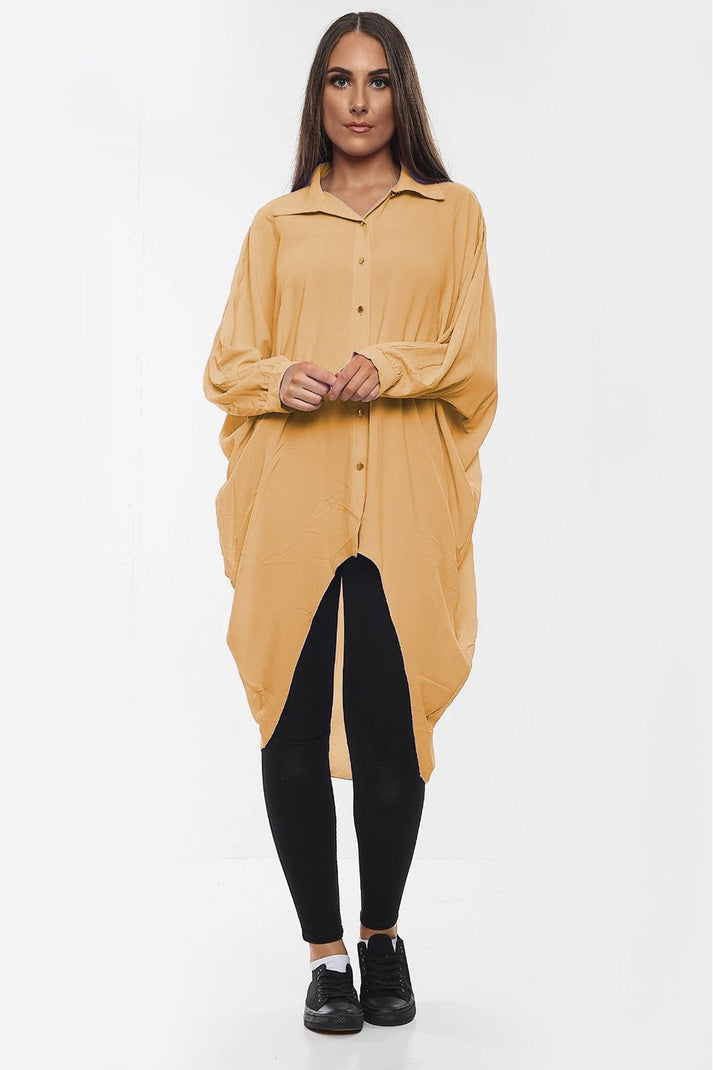 Oversized Button Long Top Shirt Dress with Hem and Long Sleeves