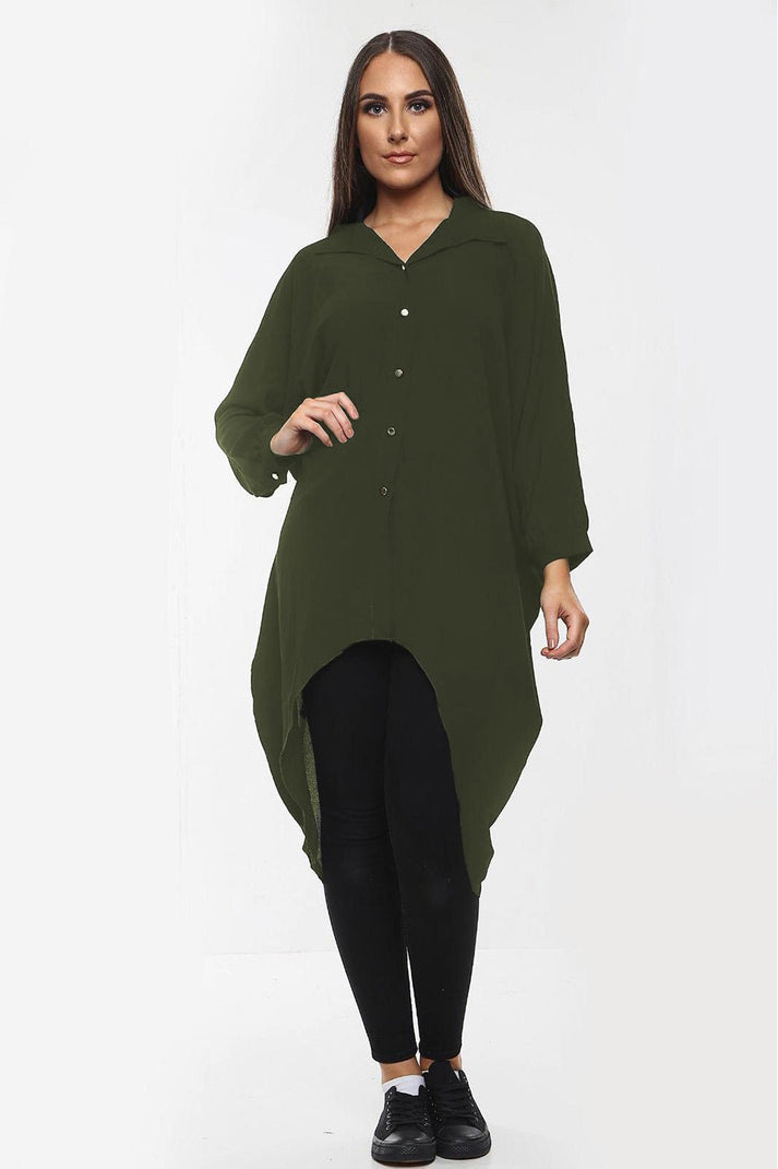 Oversized Button Long Top Shirt Dress with Hem and Long Sleeves