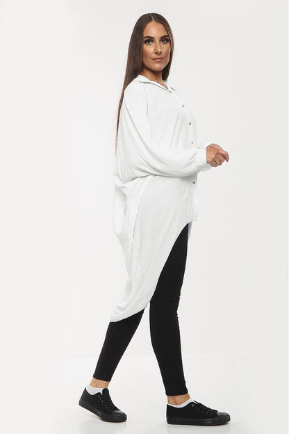 Oversized Button Long Top Shirt Dress with Hem and Long Sleeves
