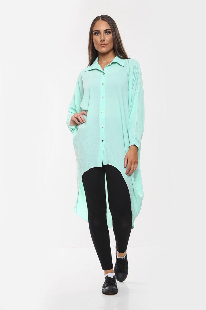 Oversized Button Long Top Shirt Dress with Hem and Long Sleeves