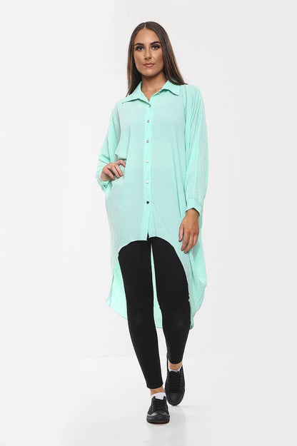 Oversized Button Long Top Shirt Dress with Hem and Long Sleeves