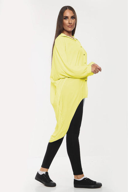 Oversized Button Long Top Shirt Dress with Hem and Long Sleeves