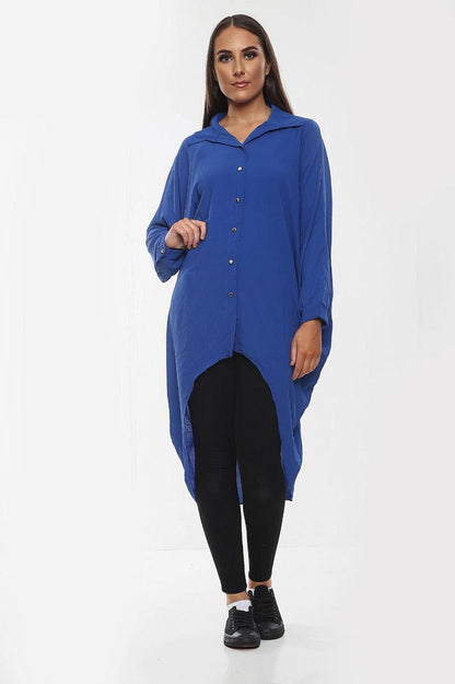Oversized Button Long Top Shirt Dress with Hem and Long Sleeves