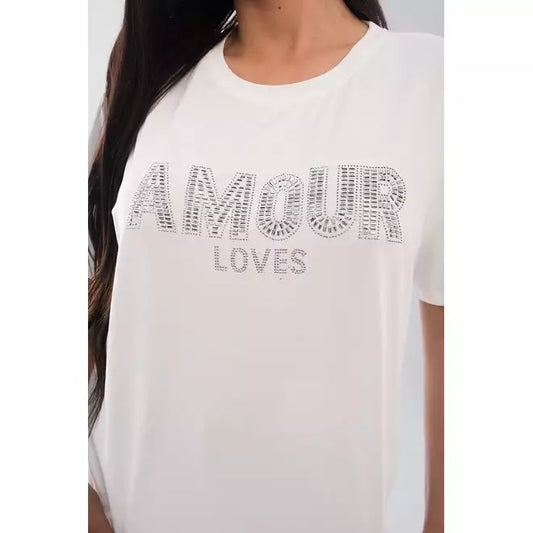 Amour Embellished Print Round Neck Top