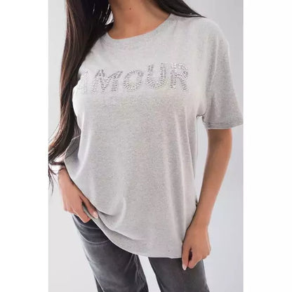 Amour Embellished Print Round Neck Top