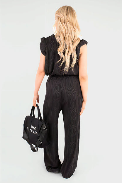 Textured Frill Sleeve Top & Wide Leg Trouser Co-ord Set
