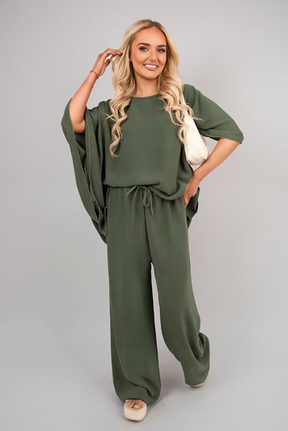 Batwing Top and Drawstring Wide Leg Trousers Co-ord Set