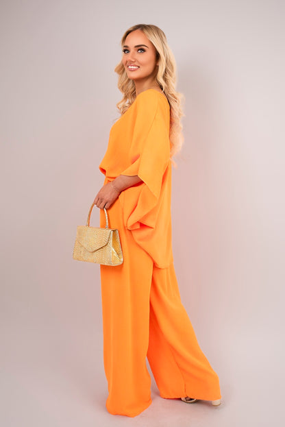 Batwing Top and Drawstring Wide Leg Trousers Co-ord Set