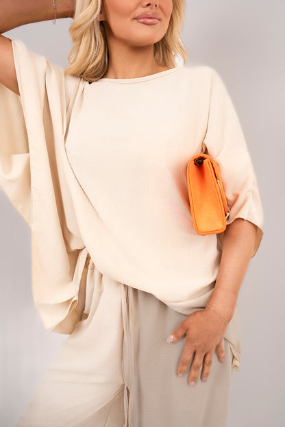 Batwing Top and Drawstring Wide Leg Trousers Co-ord Set