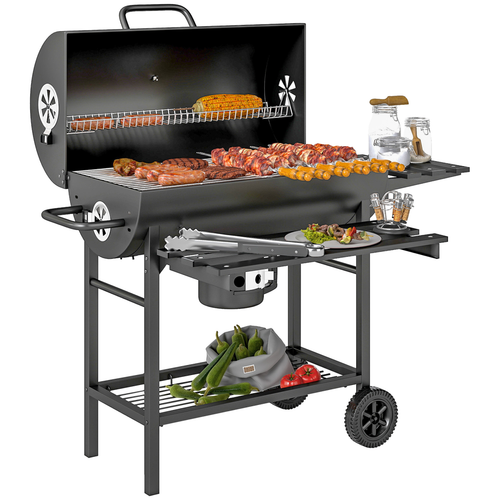 Large Charcoal BBQ Grill with Warming Rack Shelves Temperature Gauge
