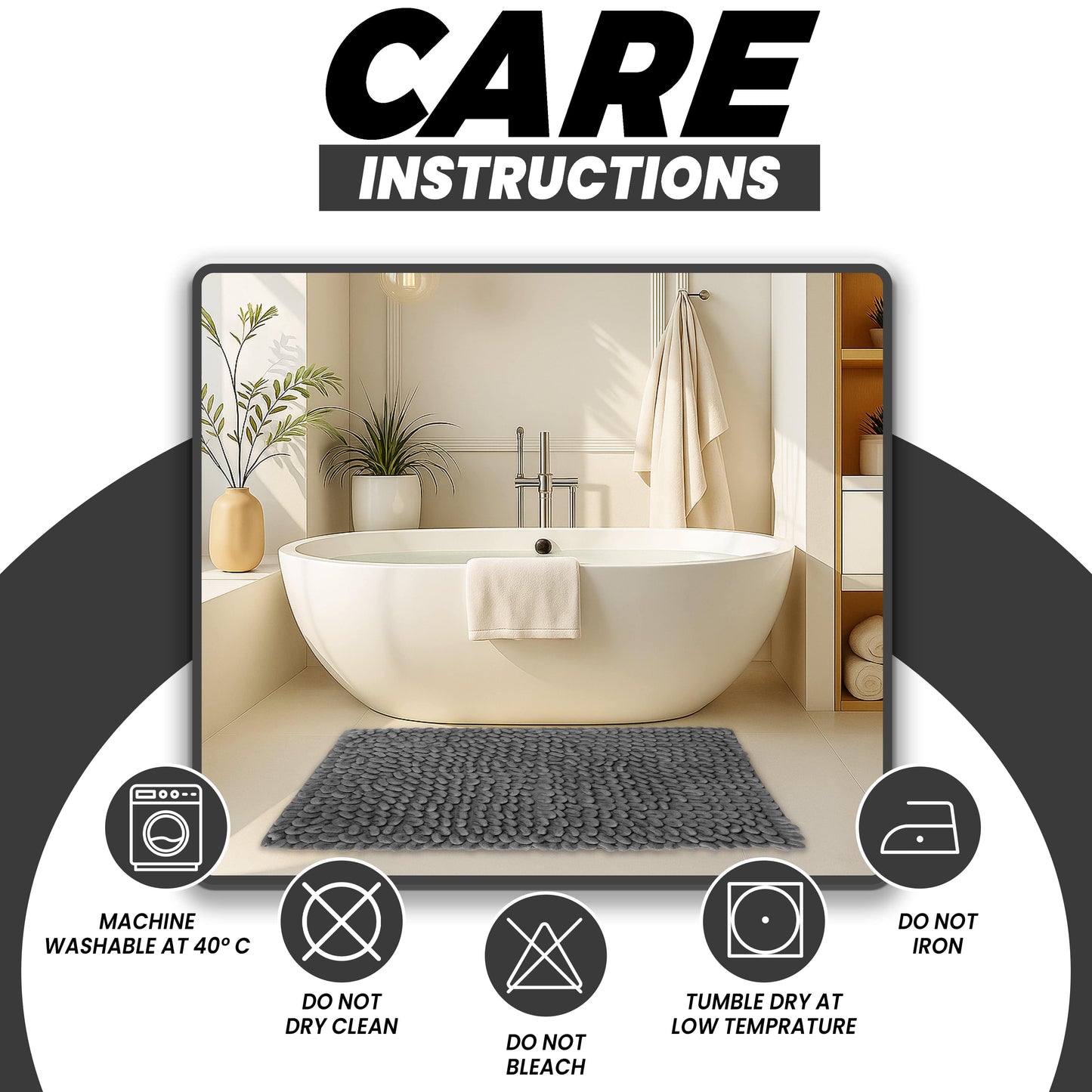 Jumbo Loop Bath Mat Non Slip Water Absorbent Mat