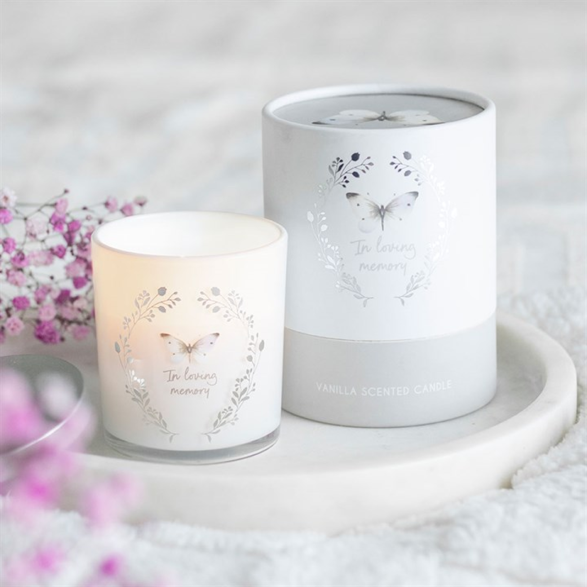 In Loving Memory White Butterfly Vanilla Candle