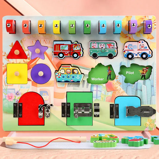 Montessori Early Education Fishing Lock Opening Toys Busy Board Baby Intelligence Development Wooden Educational Toys For Toddlers