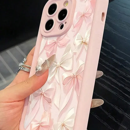 Silk Butterfly Knot Phone Case For iPhone 16 Pro Max Apple 15 Pro Staircase 14 13 12 Cute New Fashion TPU White Black