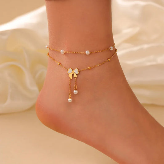 Sweet Bow Knot Gold Plated Anklet