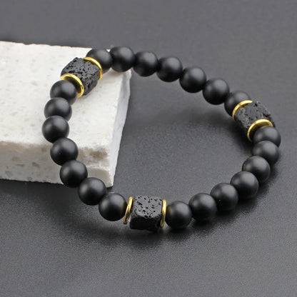 Black frosted square volcanic stone bracelet