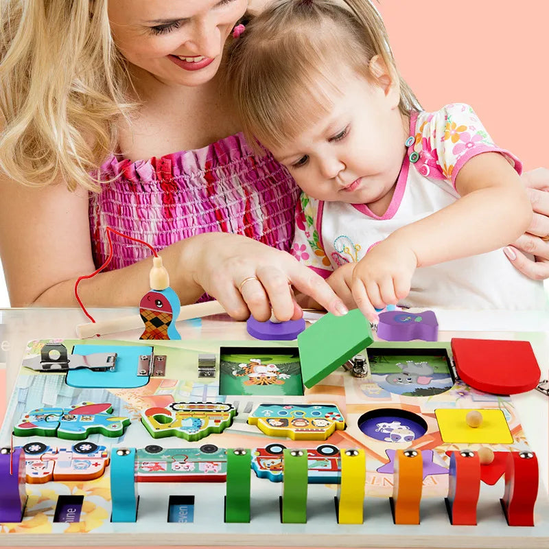Montessori Early Education Fishing Lock Opening Toys Busy Board Baby Intelligence Development Wooden Educational Toys For Toddlers