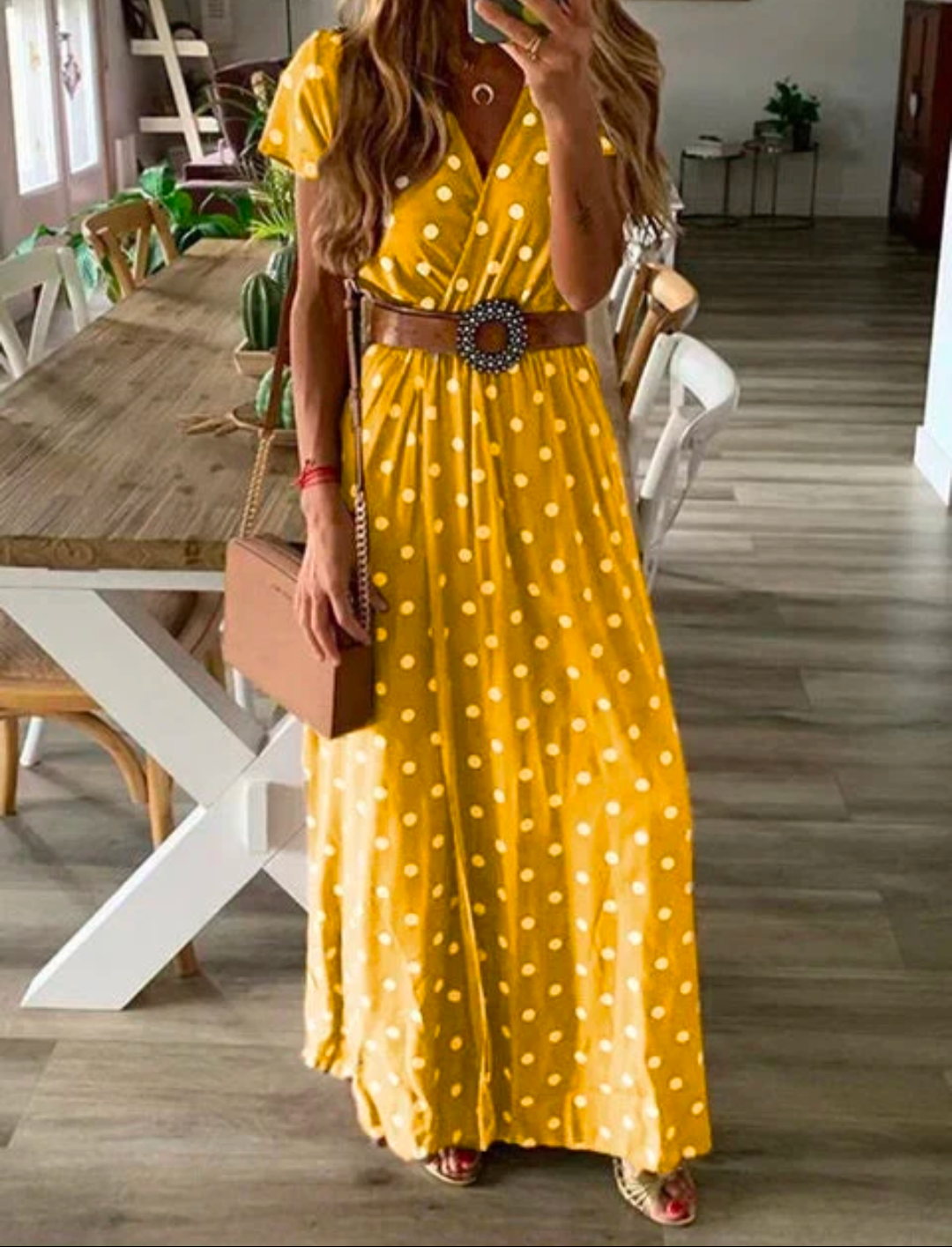 Ladies Polka Dot Maxi Wrap Dress