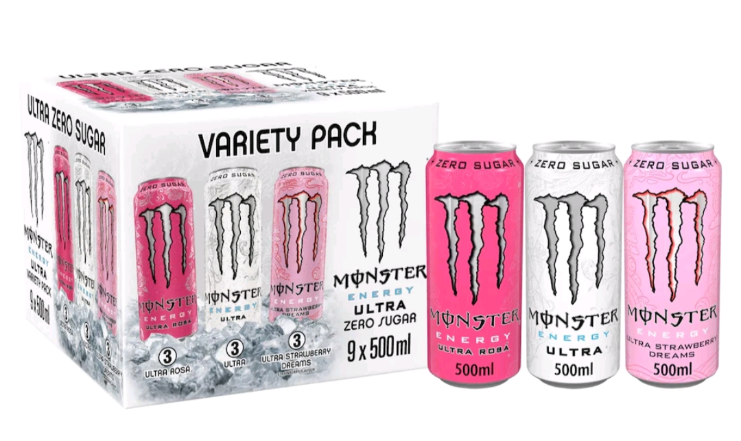Monster Energy Drink Ultra Zero Sugar Variety Pack 9x500ml ultra strawberry rose