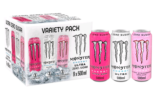 Monster Energy Drink Ultra Zero Sugar Variety Pack 9x500ml ultra strawberry rose