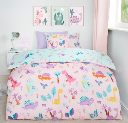 Kids Dinosaur Print Reversible Duvet Cover Set - Single