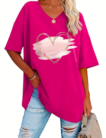 Ladies Plus Size Graphic Heart TShirt