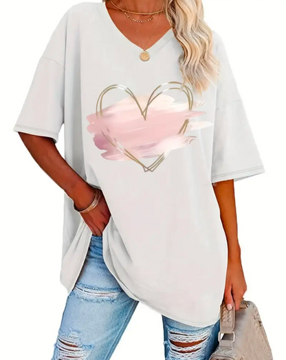 Ladies Plus Size Graphic Heart TShirt