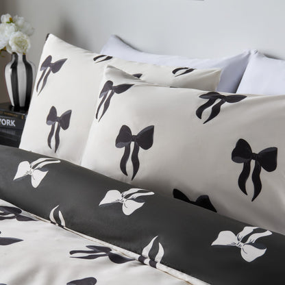 Bow Print Reversible Duvet Cover Set - Monochrome