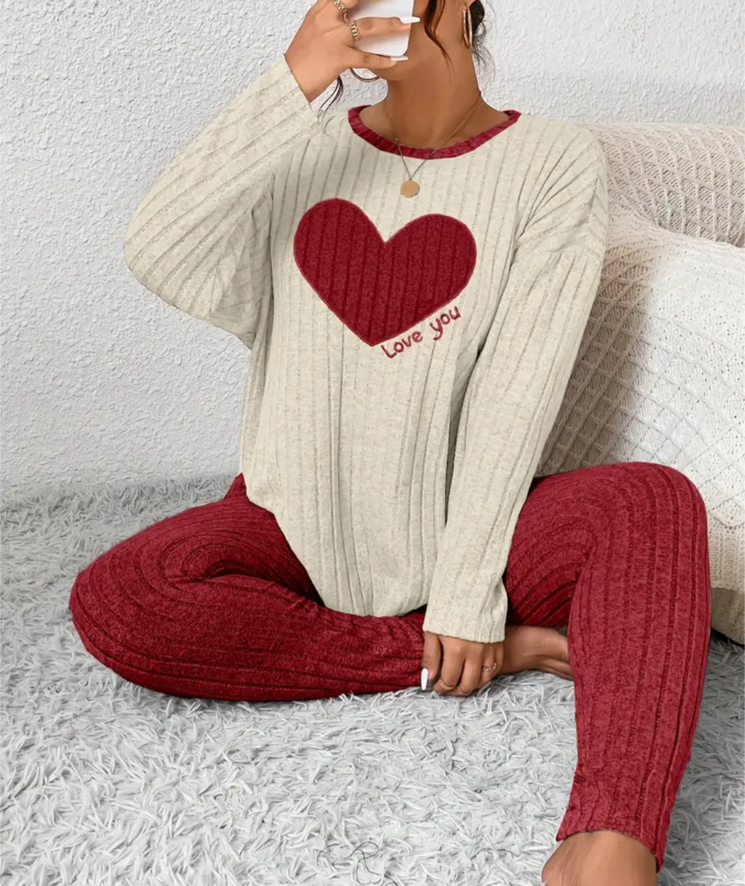 Plus Size Heart Print Loungewear Set