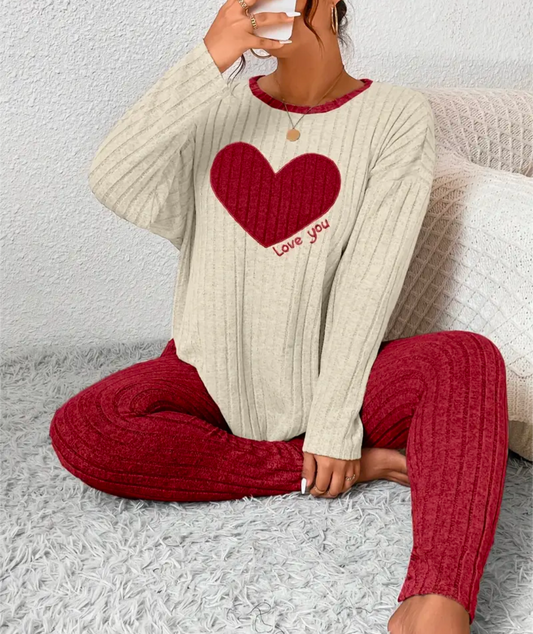 Plus Size Heart Print Loungewear Set