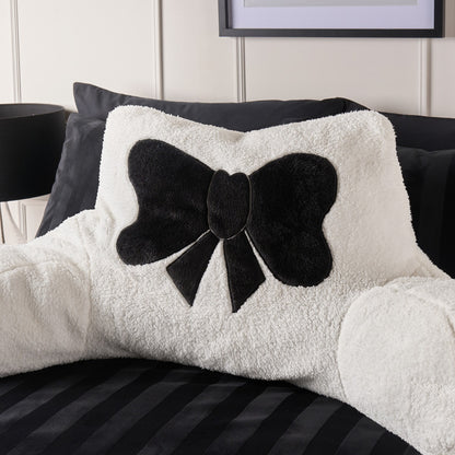 Bow Embroidered Teddy Cuddle Cushion - Monochrome