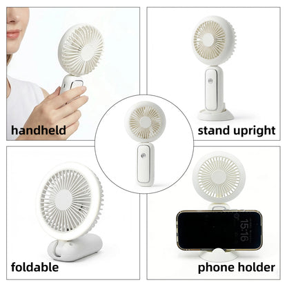 LED Rechargeable Handheld Fan Portable Folding Desk Fan Cooler Mini USB Fan