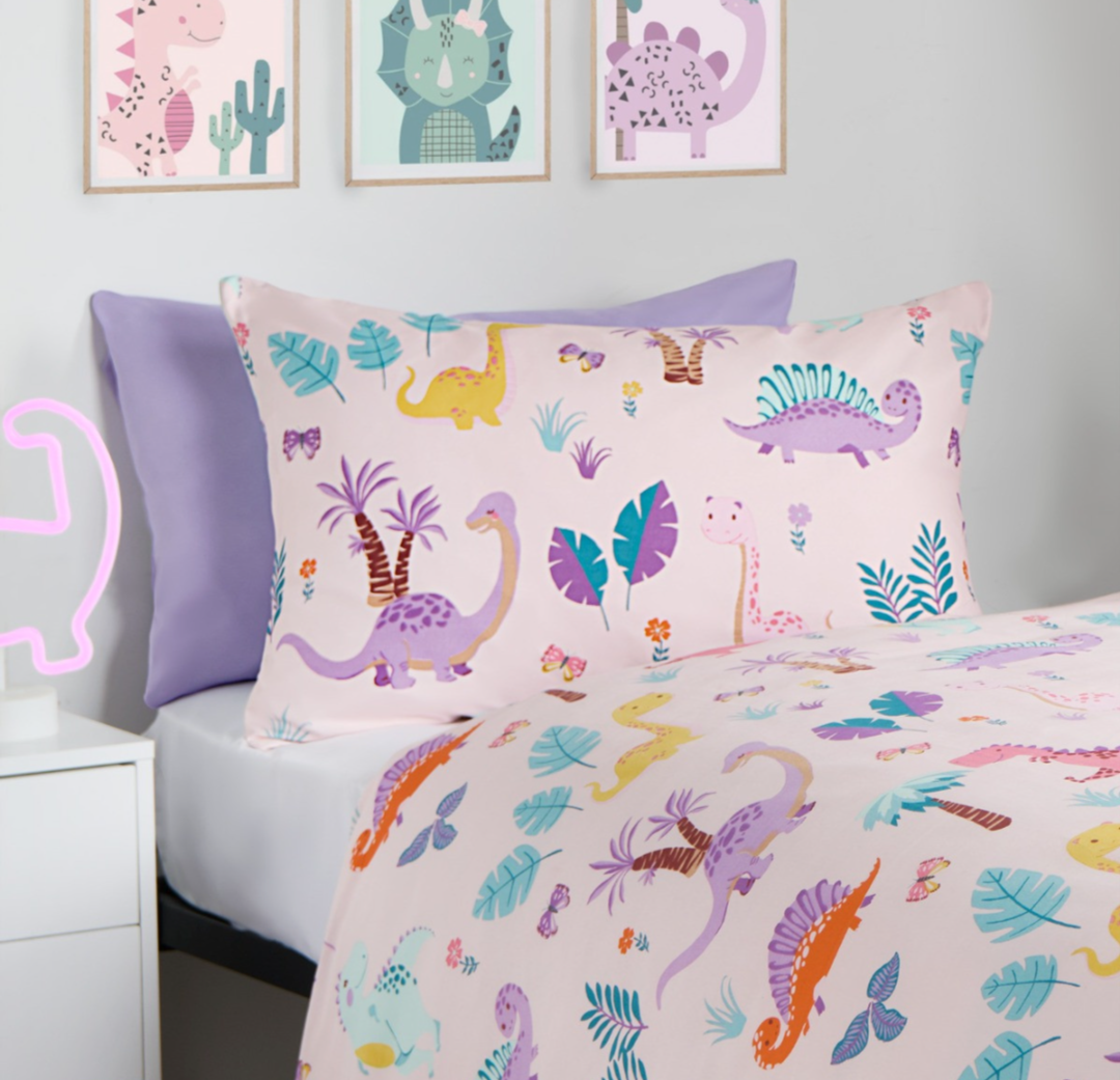 Kids Dinosaur Print Reversible Duvet Cover Set - Single
