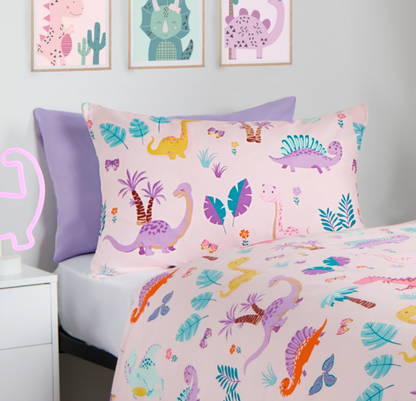 Kids Dinosaur Print Reversible Duvet Cover Set - Single