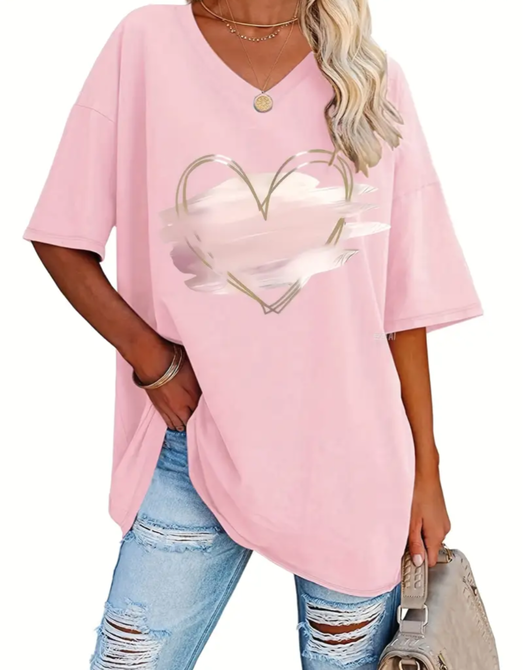 Ladies Plus Size Graphic Heart TShirt