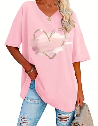 Ladies Plus Size Graphic Heart TShirt