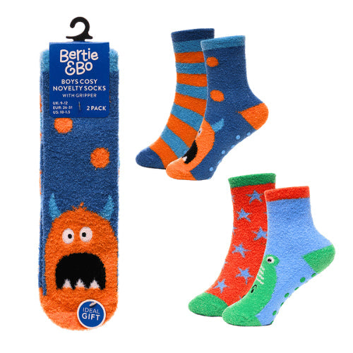 Boys 2 Pack Novelty Brushed Chenille Socks 6-8.5