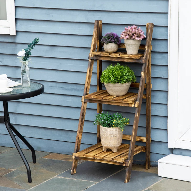 Wooden Folding Flower Pot Stand 3 Tier Garden Planter Display Ladder