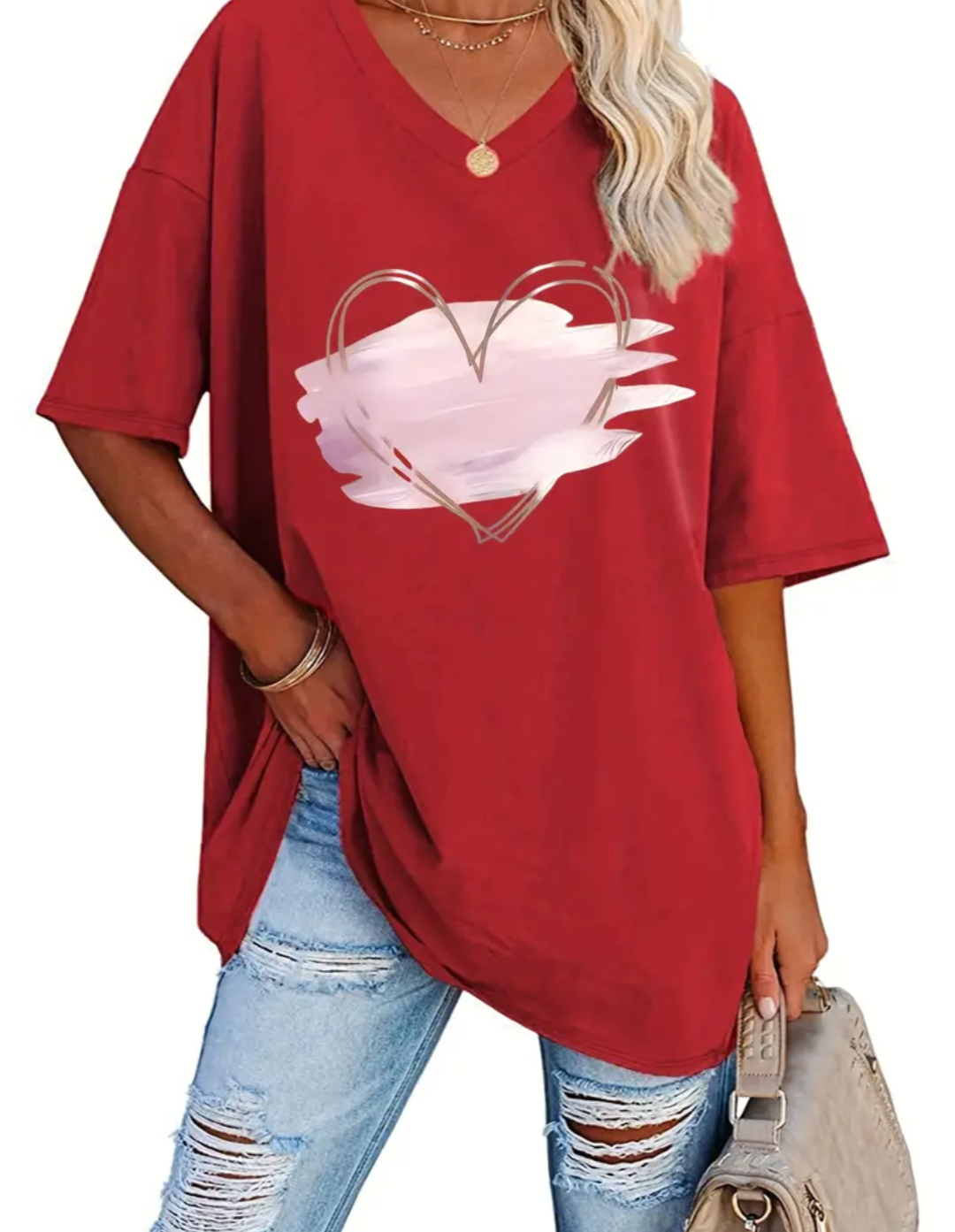 Ladies Plus Size Graphic Heart TShirt