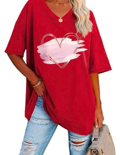 Ladies Plus Size Graphic Heart TShirt